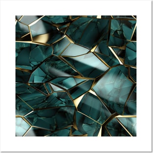 Funky Facade: Trompe-l’oeil Green Turquoise and Gold Posters and Art